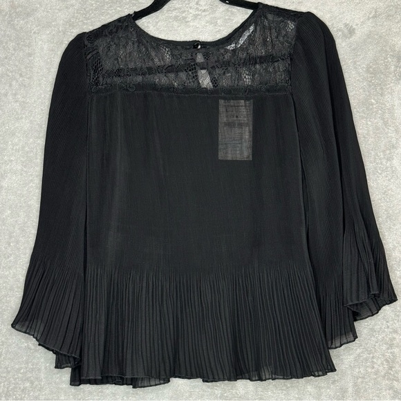 Zara Tops - Zara Large Shirt Top Black Solid Black Solid Bell 3/4 Sleeve Pleated Sheer Women
